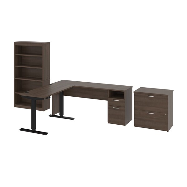 Bestar BESTAR Upstand 135W 72W L-Shaped Standing Desk with Bookcase and File Cabinet in antigua 175853-000052 - main